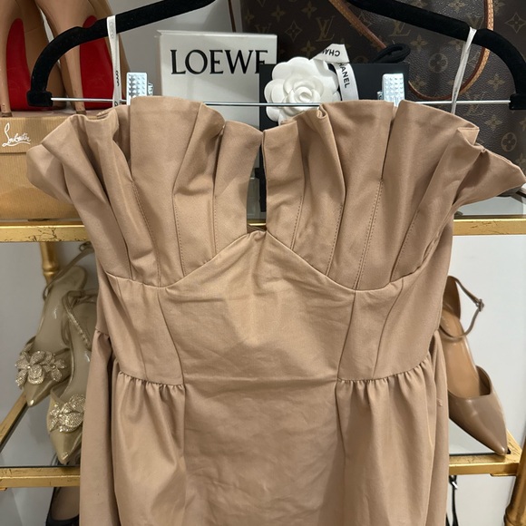 ASOS Design structured frill bust midi dress in stone - Picture 7 of 15